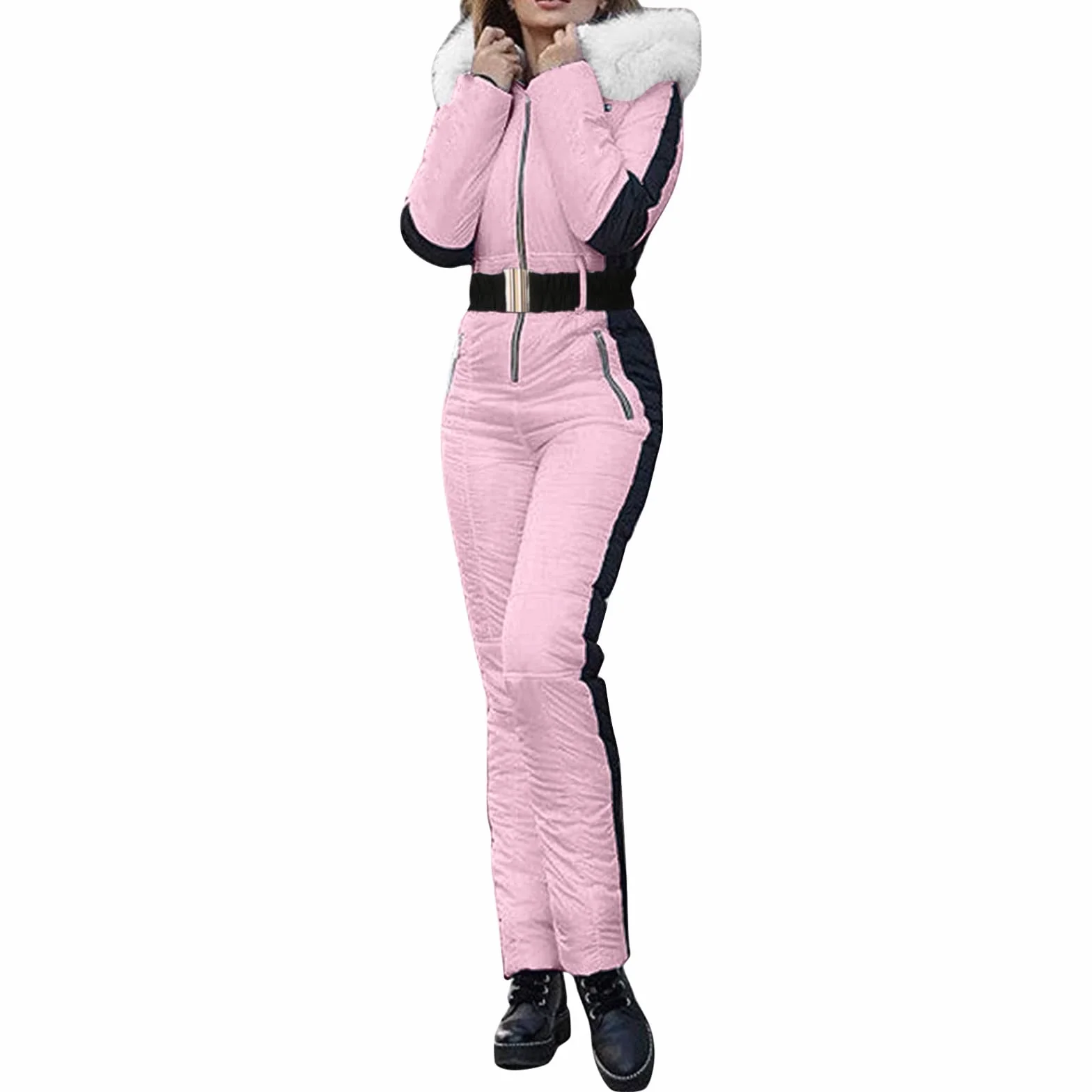 Veste de Ski à La Mode pour Femmes Combinaison de Sports de Plein Air à Capuche Veste de Ski Zippée avec Poches Adaptée Aux Sports de Ski