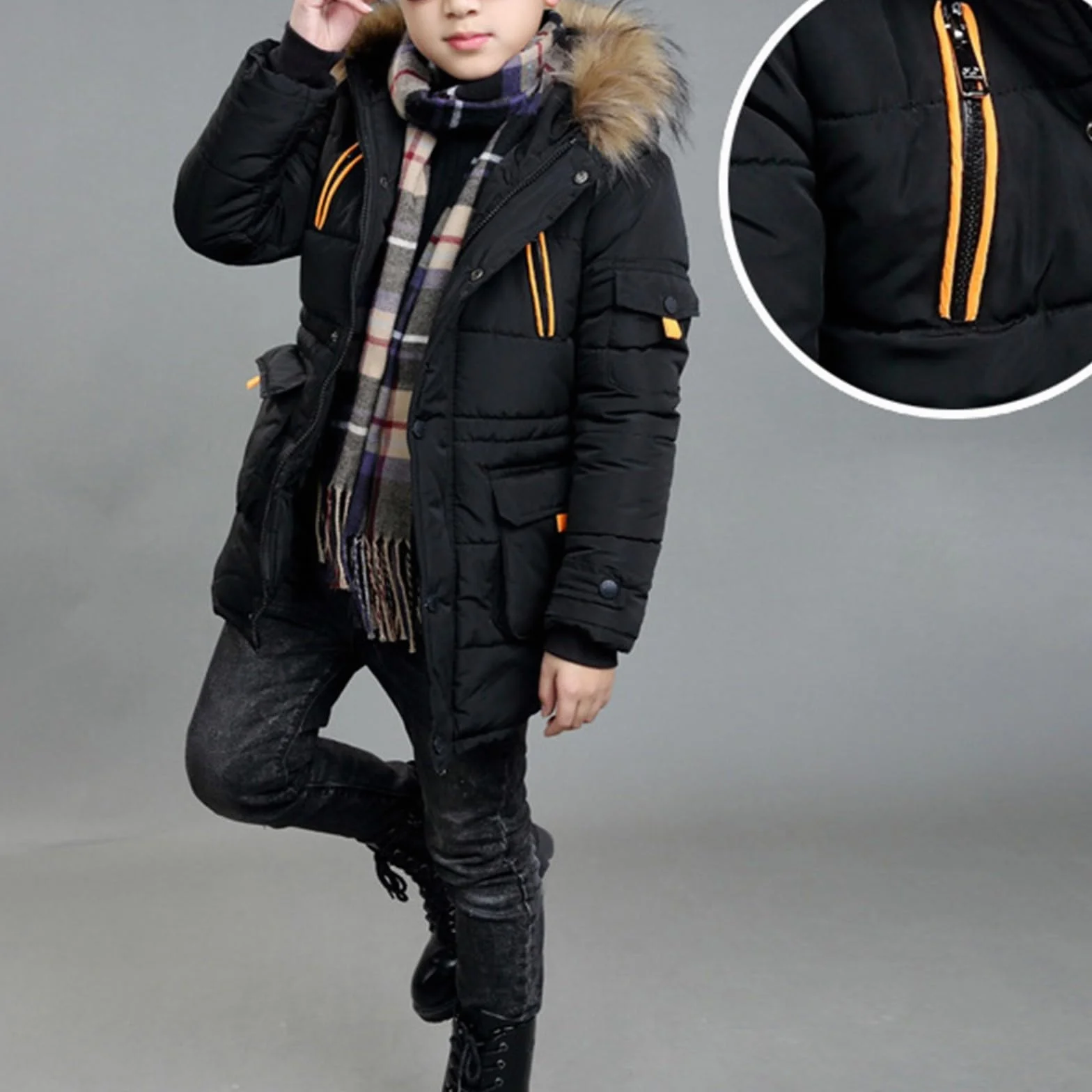 Veste en duvet pour garçons - Rembourrée - Chaud - Manteau d'hiver décontracté - Parka d'extérieur matelassée épaisse et confortable