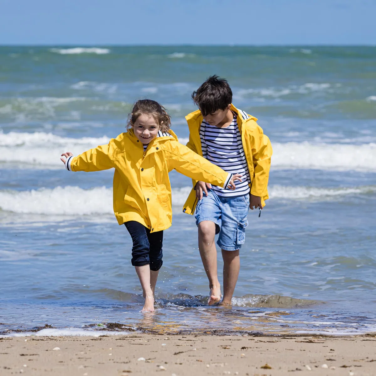 Breizh Ocean Ciré Imperméable Enfant ELVEN Mixte Garçon Fille Impermeable Intérieur Rayé Style Marinière Capuche Manteau 1-14 ans