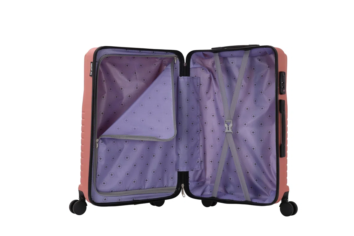 Valise Grande Taille Rigide 75cm – Soute Avion – Bagage XL léger ABS – 4 Roues pivotantes 360° – Fermeture zippée – Poignée télescopique – Rose Gold – Collection Elegance - TROLLEY ADC