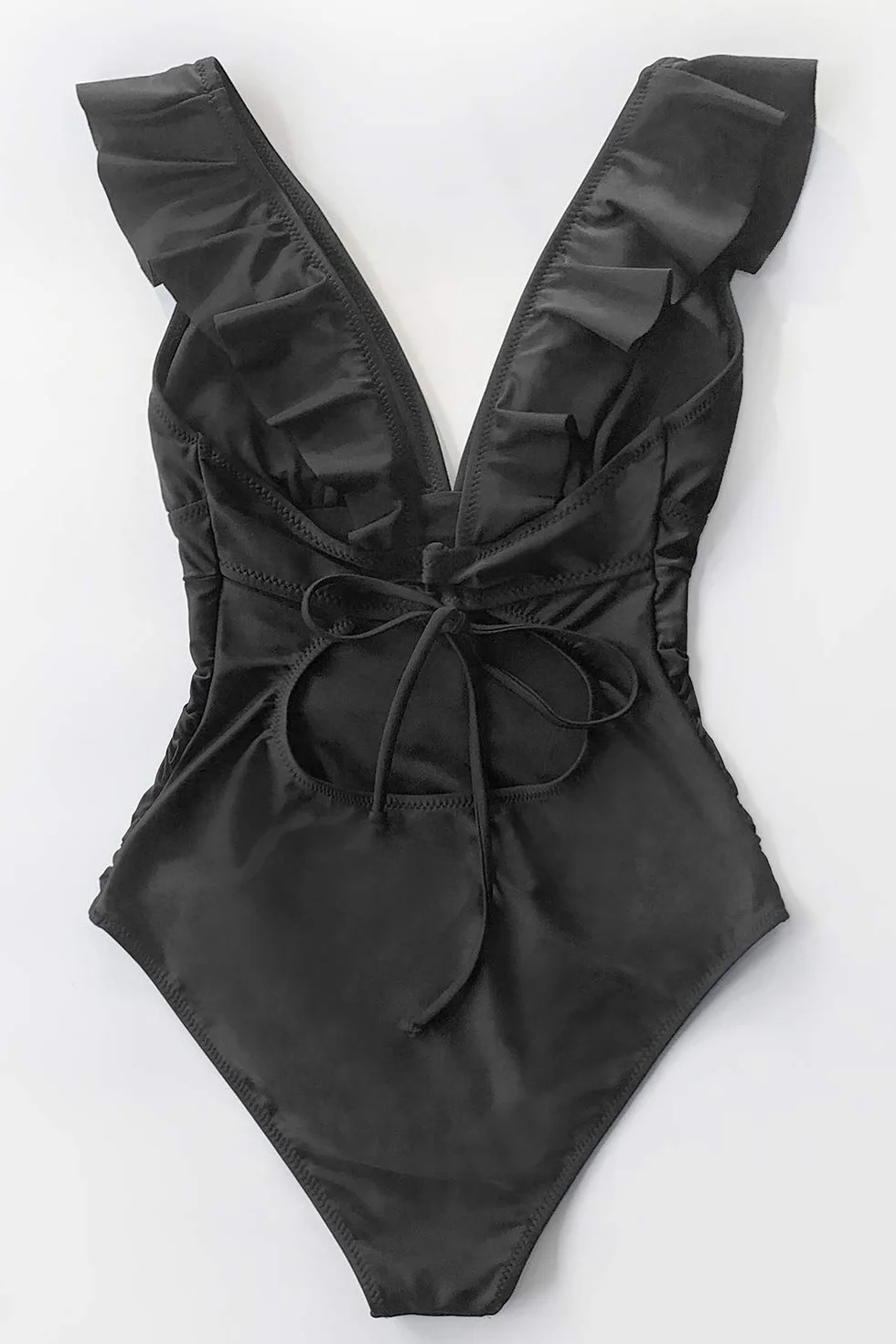 CUPSHE Maillot de Bain Une pièce à col en V pour Femme Monokini à Lacets à Volants