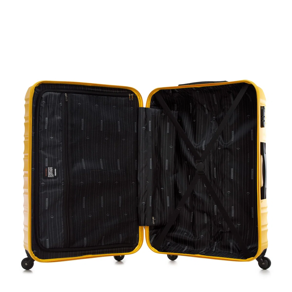 WITTCHEN Valise Grande Taille Valise de Voyage à roulettes Coque Rigide ABS 4 roulettes Spinner Serrure à Combinaison Poignée télescopique Groove Line Taille XL Jaune Air France/Easyjet/Ryanair