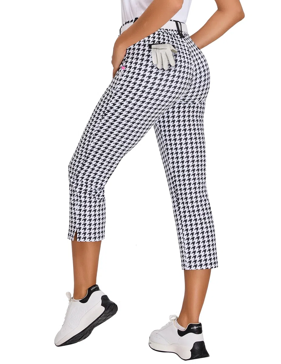 Pantalon Golf Femme Coupe 7/8, Extensible avec Poche Zippée à Aroite Passants de Ceinture, Pantalon de Golf pour Femme, Pantalons de Jogging Léger pour Sport Voyages Travail