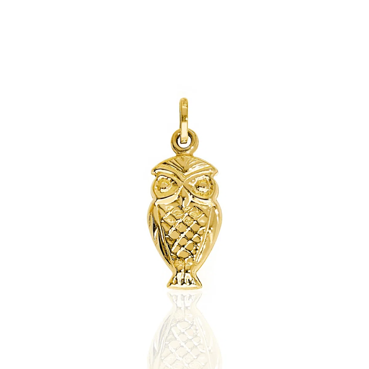 Lucchetta - Hibou Porte-bonheur | Pendentif en Or Jaune 14 Carats Brillant | Charms et Pendentifs pour Bracelet et Chaîne (jusqu'à 4 mm) | pour Femme et Fille