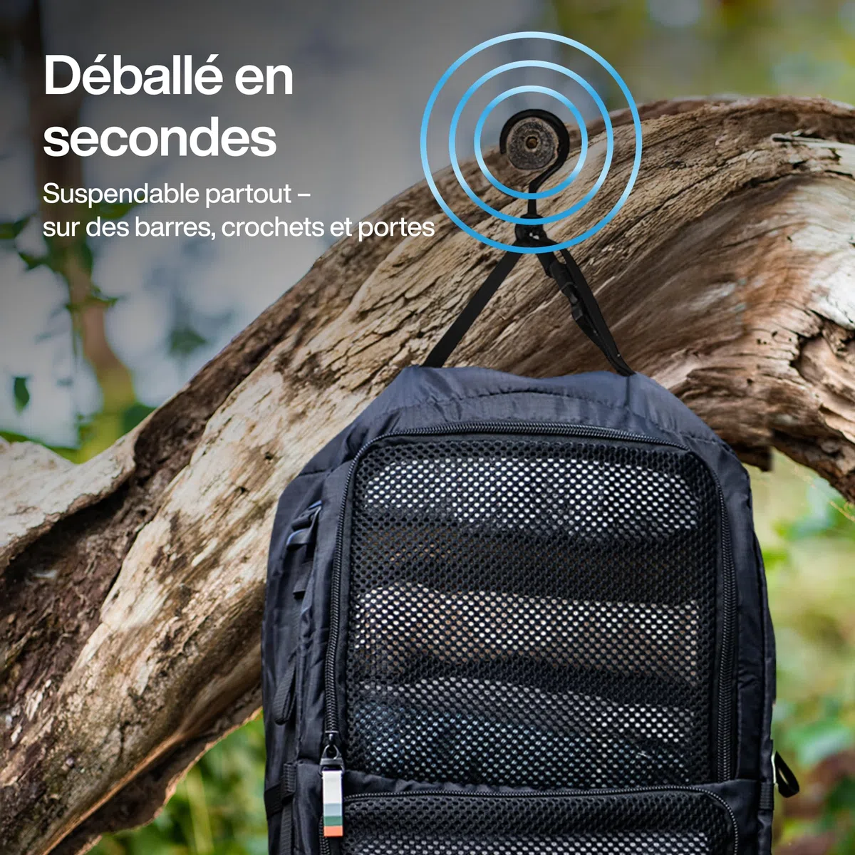 TRAVEL DUDE Compartimenteur de valise à susprendre, avec compression, en plastique recyclées | Cube d'emballage suspensible pour sac à dos | Sacs d'emballage portatifs pour sacs de voyage | Noir