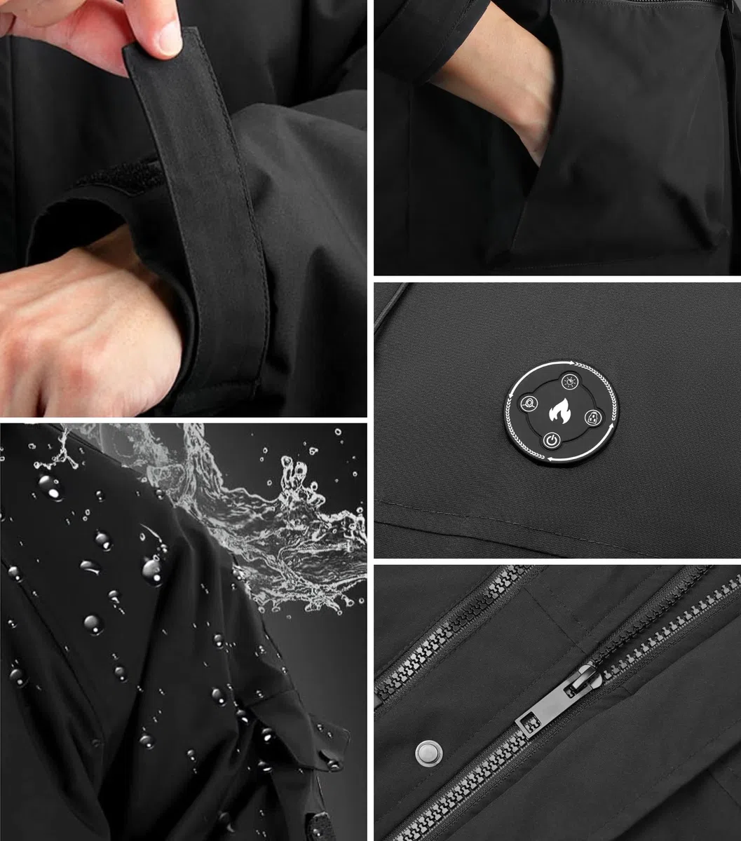 Veste Chauffante Homme, Blouson Chauffant avec Batterie 12000mAh 7.4V, 6 Zones de Chauffage & 3 Niveaux de Température, Veste D'hiver Imperméable Coupe-vent pour Ski Randonnée Camping