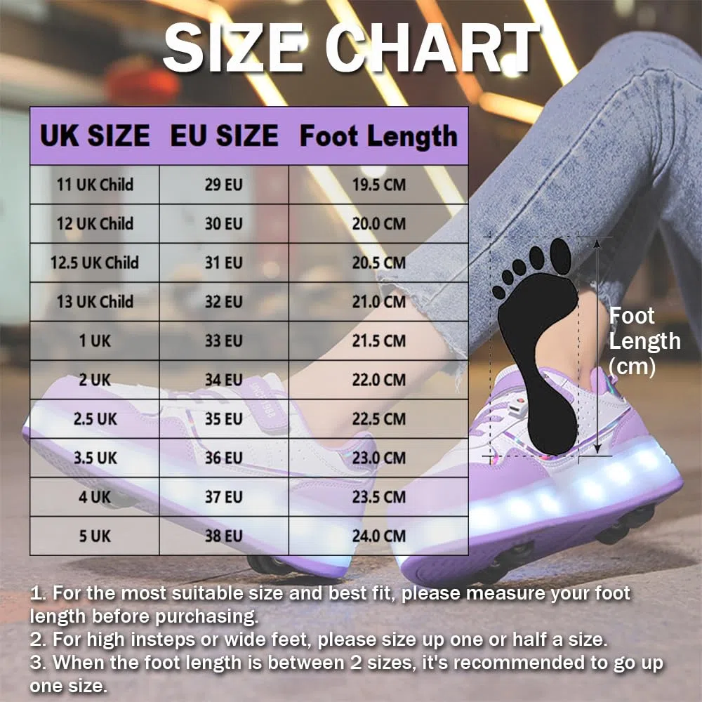 Hixingo Chaussure a Roulette Lumière LED pour Fille Garçons, Chaussures a roulettes avec 4 Amovible Roues Chaussures de Skateboard Patins à roulettes Basket à roulettes pour Enfants Filles Adulte