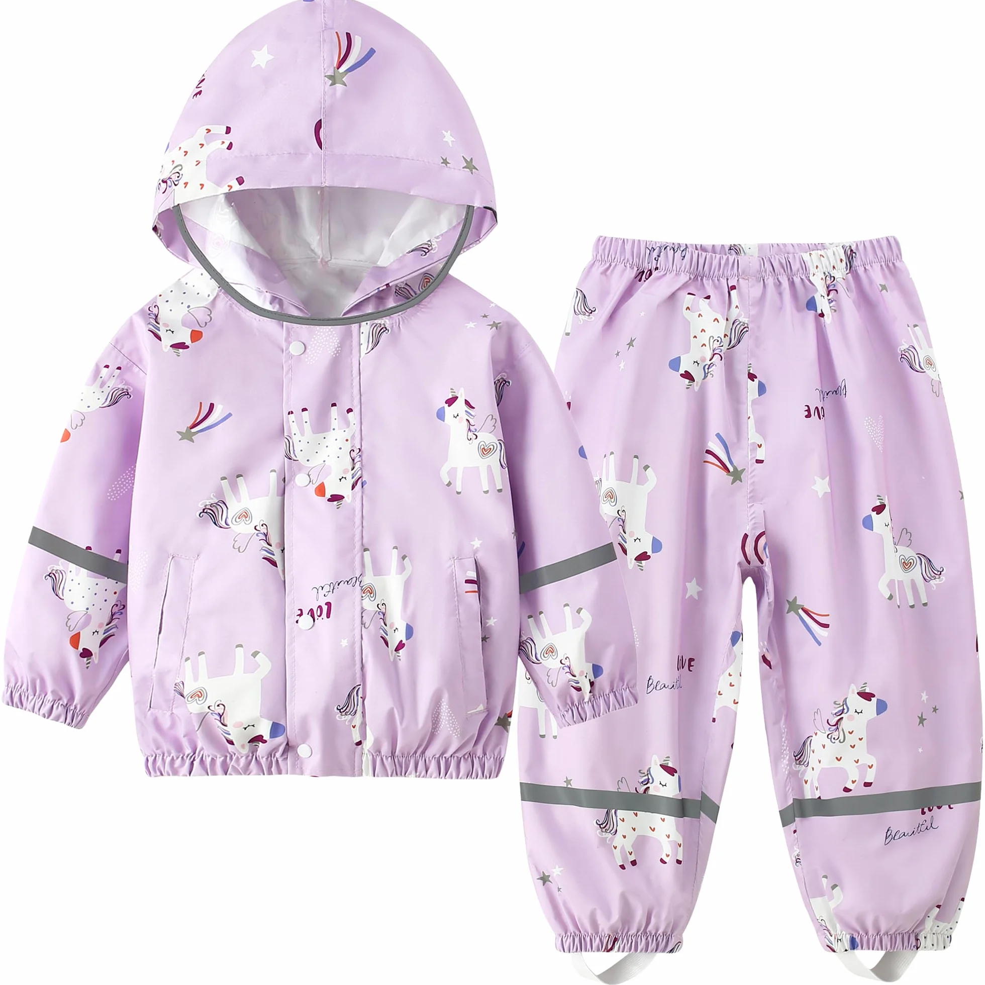 Combinaison Imperméables Enfant, Veste de Pluie + Pantalon Imperméable 2 pièces Ensembles, Filles Manteaux Imperméables Pantalon de Pluie Réutilisables Vêtements de Pluie