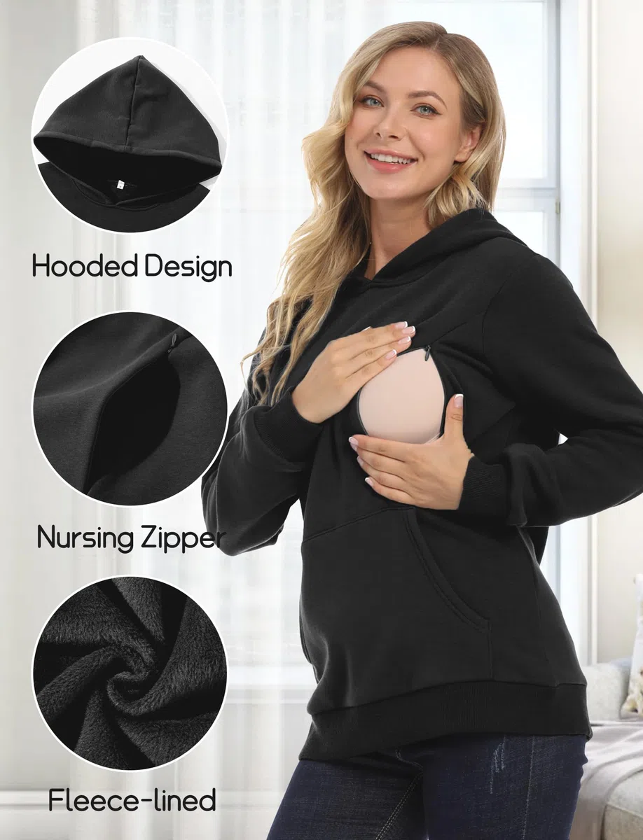 FEOYA Pulli Femmes Haut d'allaitement Sweats à Capuche de Maternité Blouse Pull d'allaitement XS-XXL