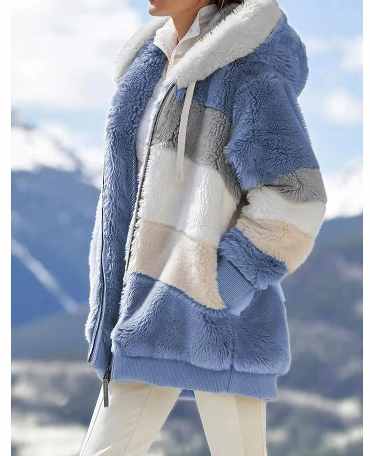 ABINGOO Manteaux Polaire Zippée pour Femme Mode en Peluche à Capuche Épaissir Blouson Chaud Hiver Décontractée Doux Ample Veste
