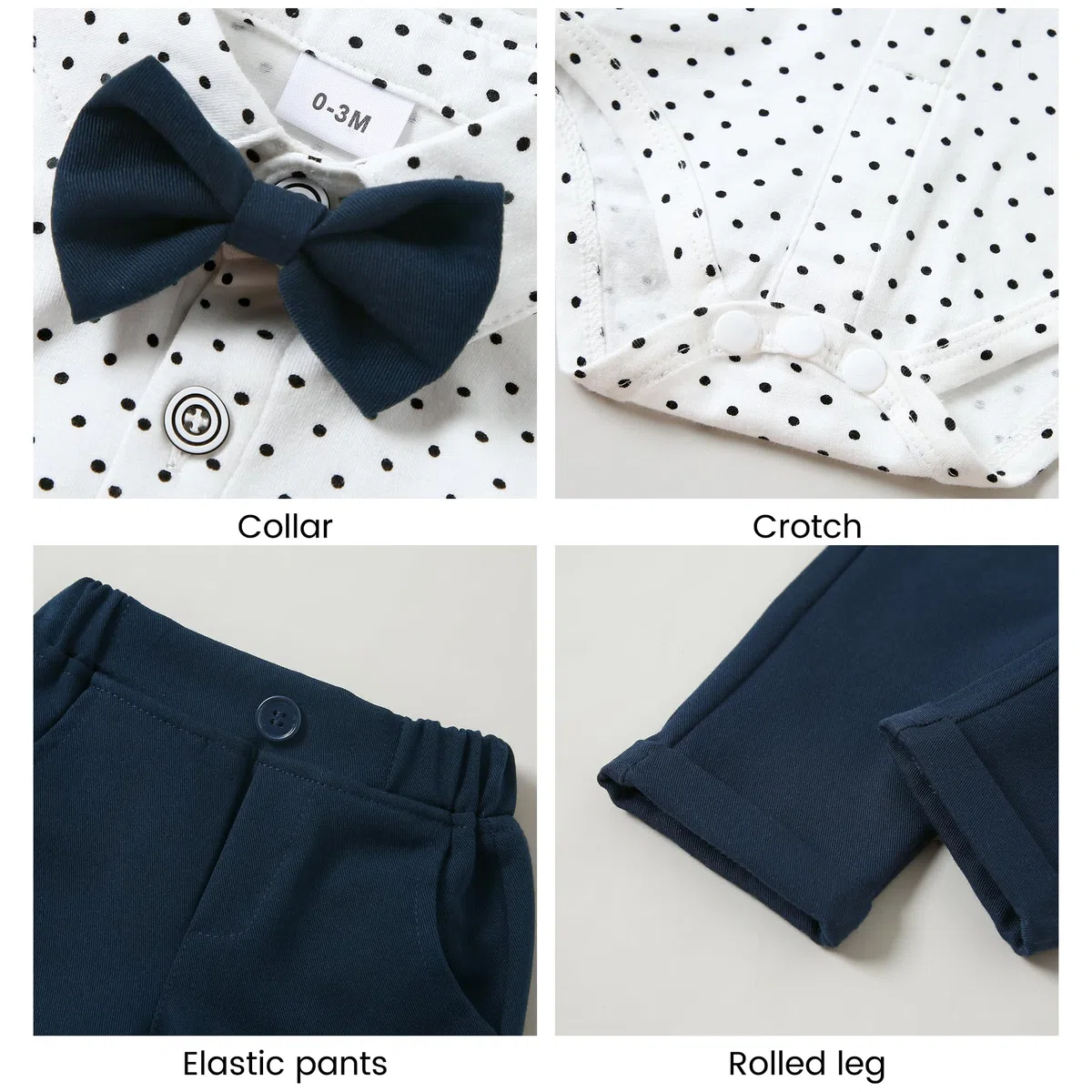 Costumes de Bébé Garçon Baptême Tenue Mariage Parti Bebe pour Ceremonie Ensemble de Barboteuse + Gilet + Pantalon Vêtement Bleu Marine 18-24 Mois