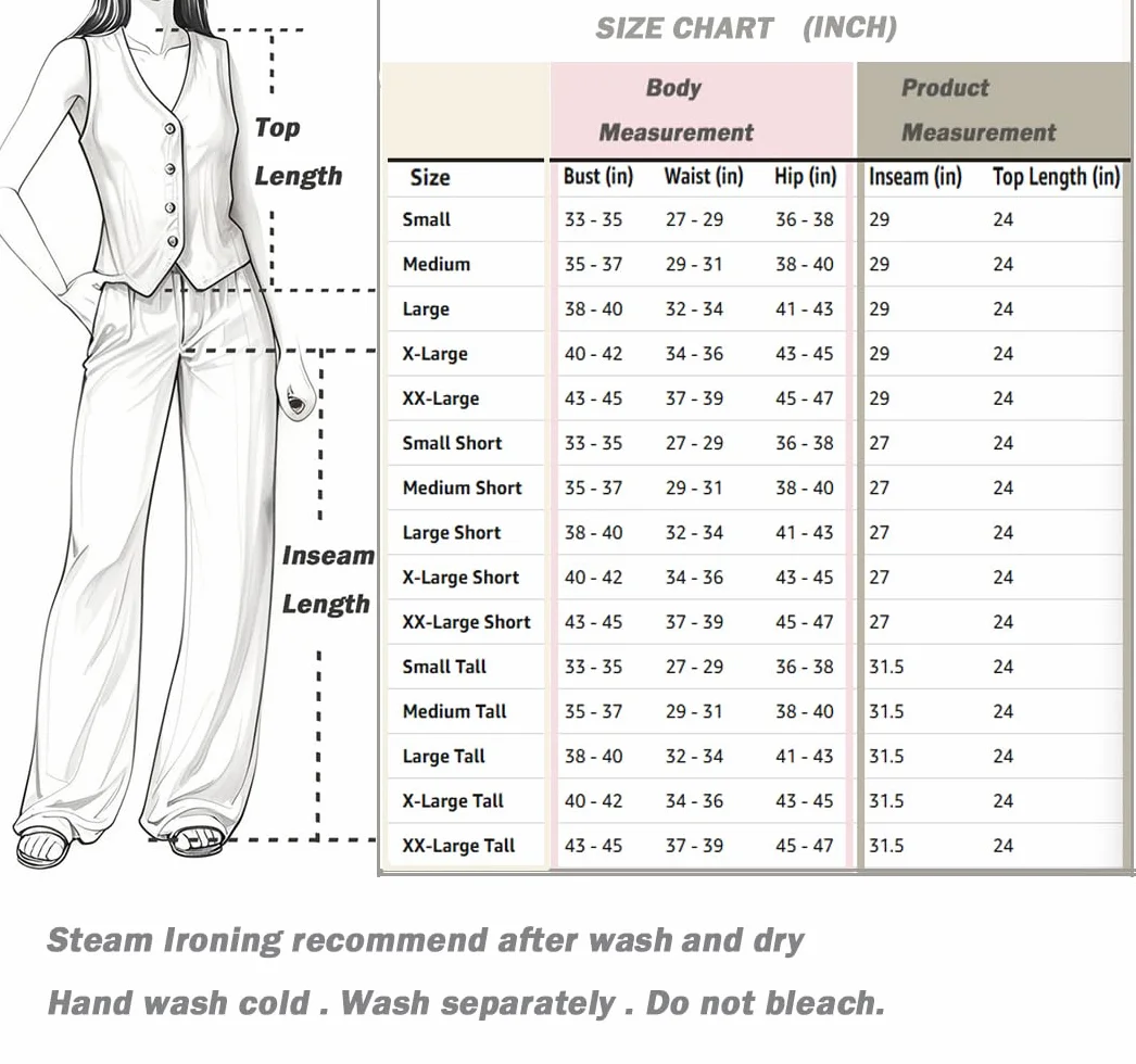 Fakanhui Ensemble 2 pièces en lin pour femme - Gilet d'été - Jambes larges - Pantalon d'affaires, loisirs, vacances, ensembles de travail