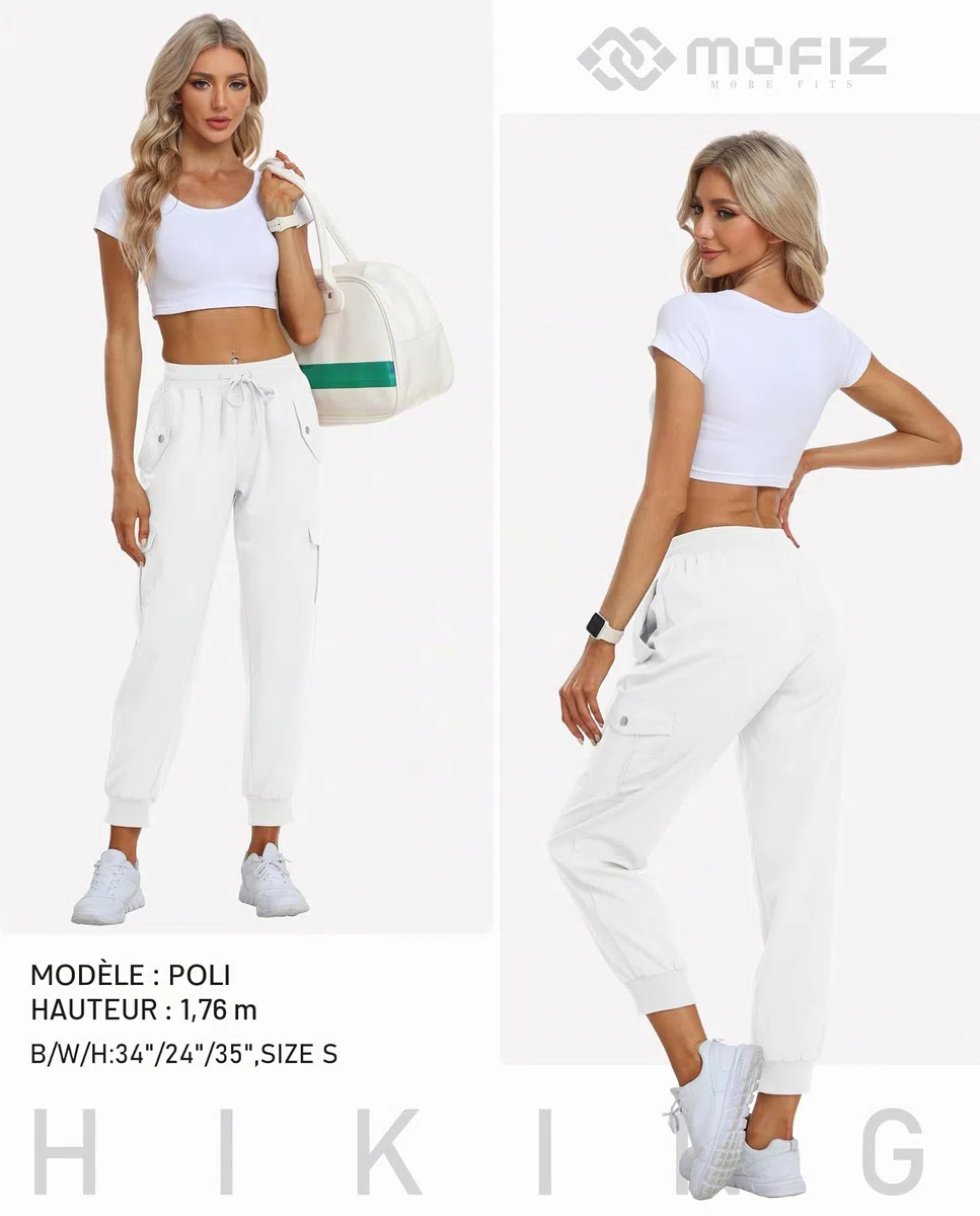 JINSHI Pantalon de Randonnée Femme Cargo Jogging Pantalon Léger Respirant Pantalon Sport Extérieur Trekking avec Multi-Poches