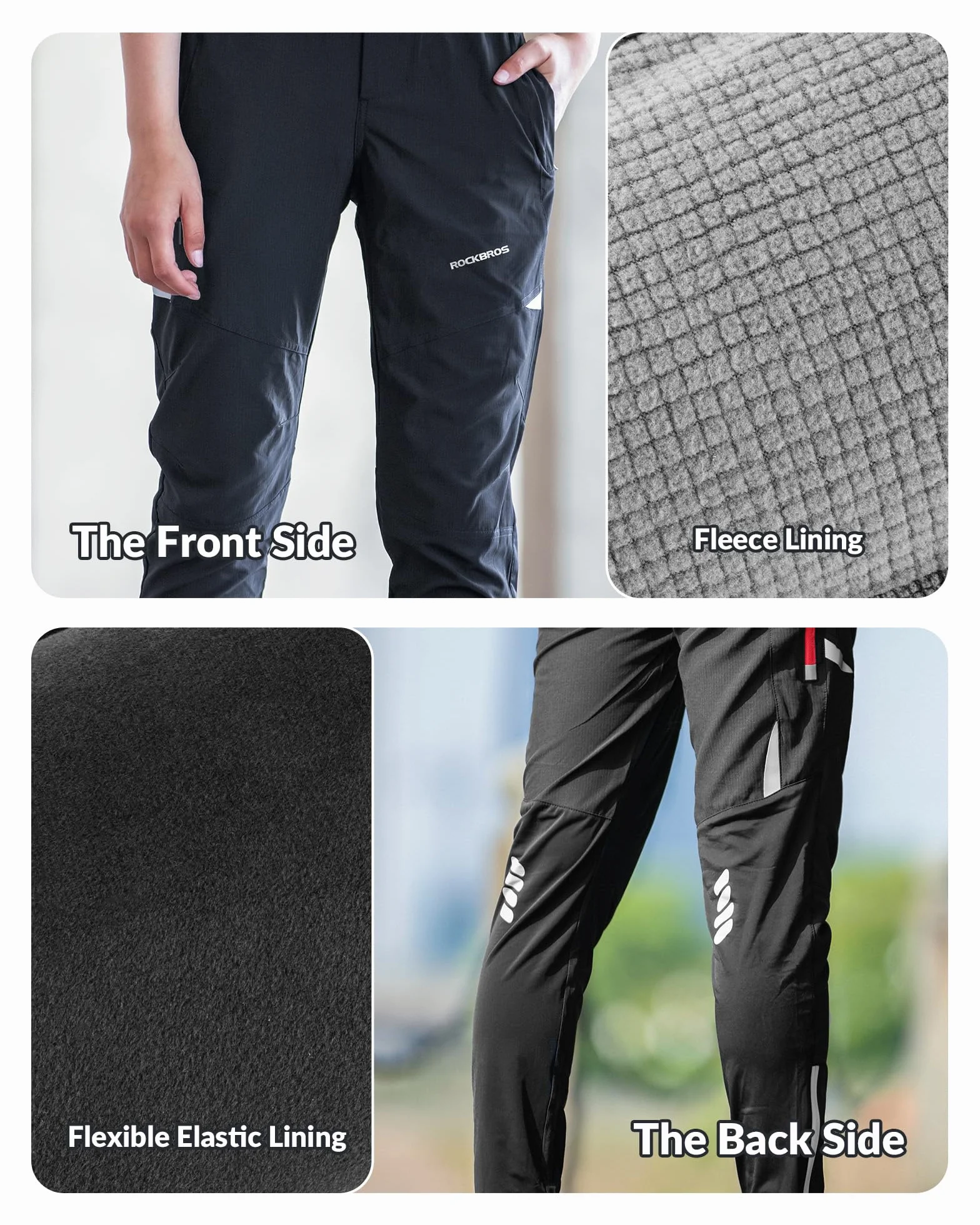 ROCKBROS Cyclisme Pantalon Polaire Vélo VTT Homme pour Sport d'hiver Thermique Coupe-Vent Imperméable Réfléchissants Noir M-4XL