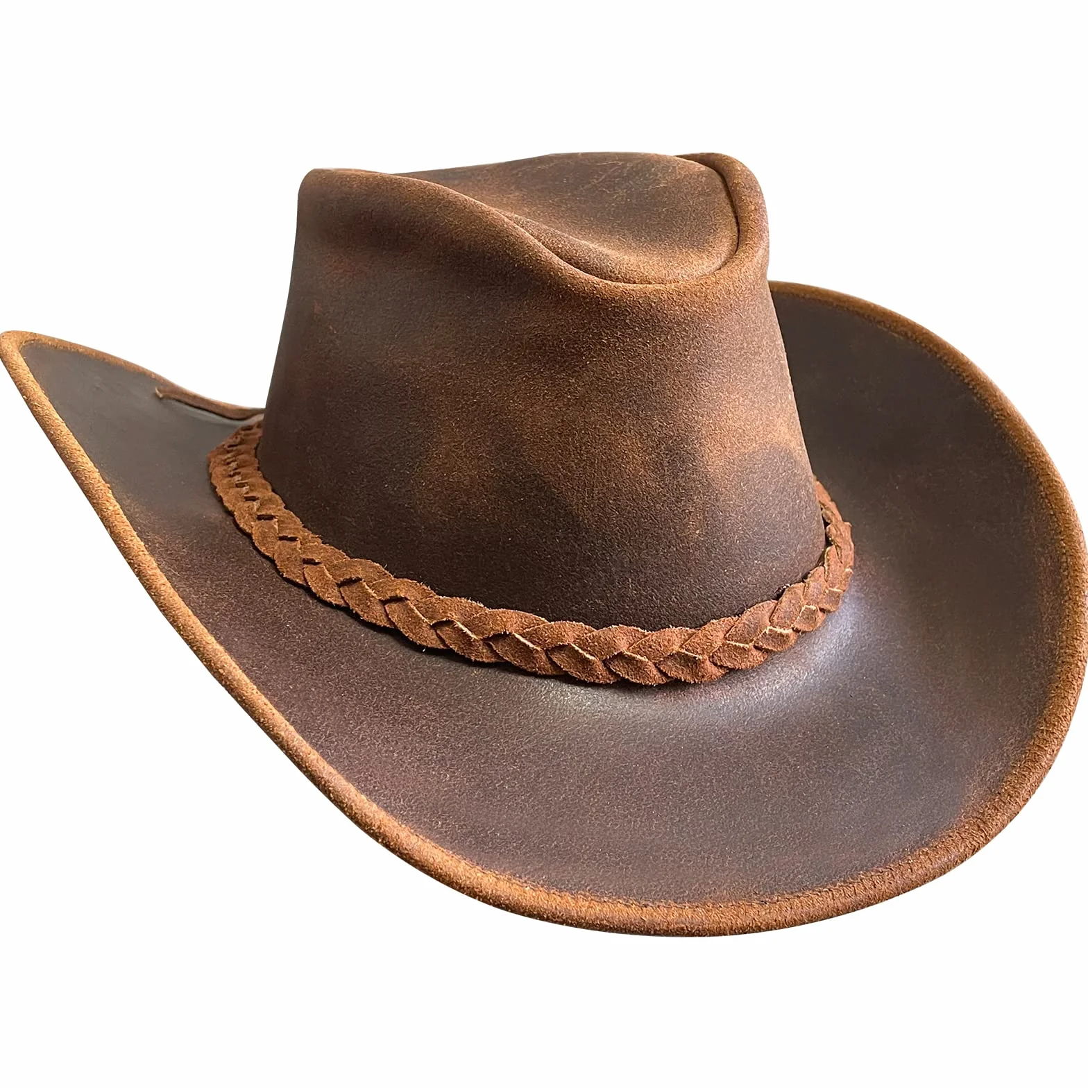 BRANDSLOCK Chapeau de Cowboy en Cuir pour Homme et Femme fabriqué à la Main à Large Bord Durable Marron