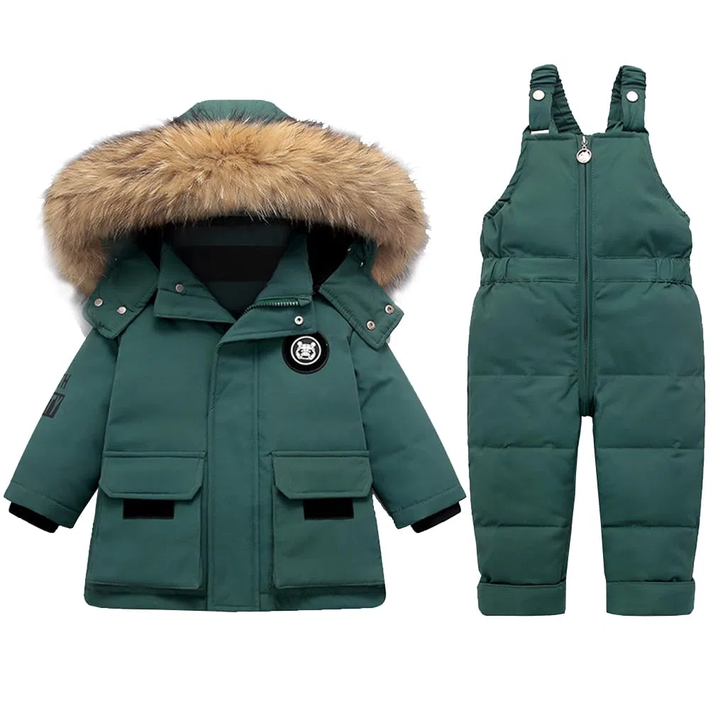 Combinaison de Neige Enfant 2PCS Doudoune à Capuche + Pantalons de Ski Manches Longues