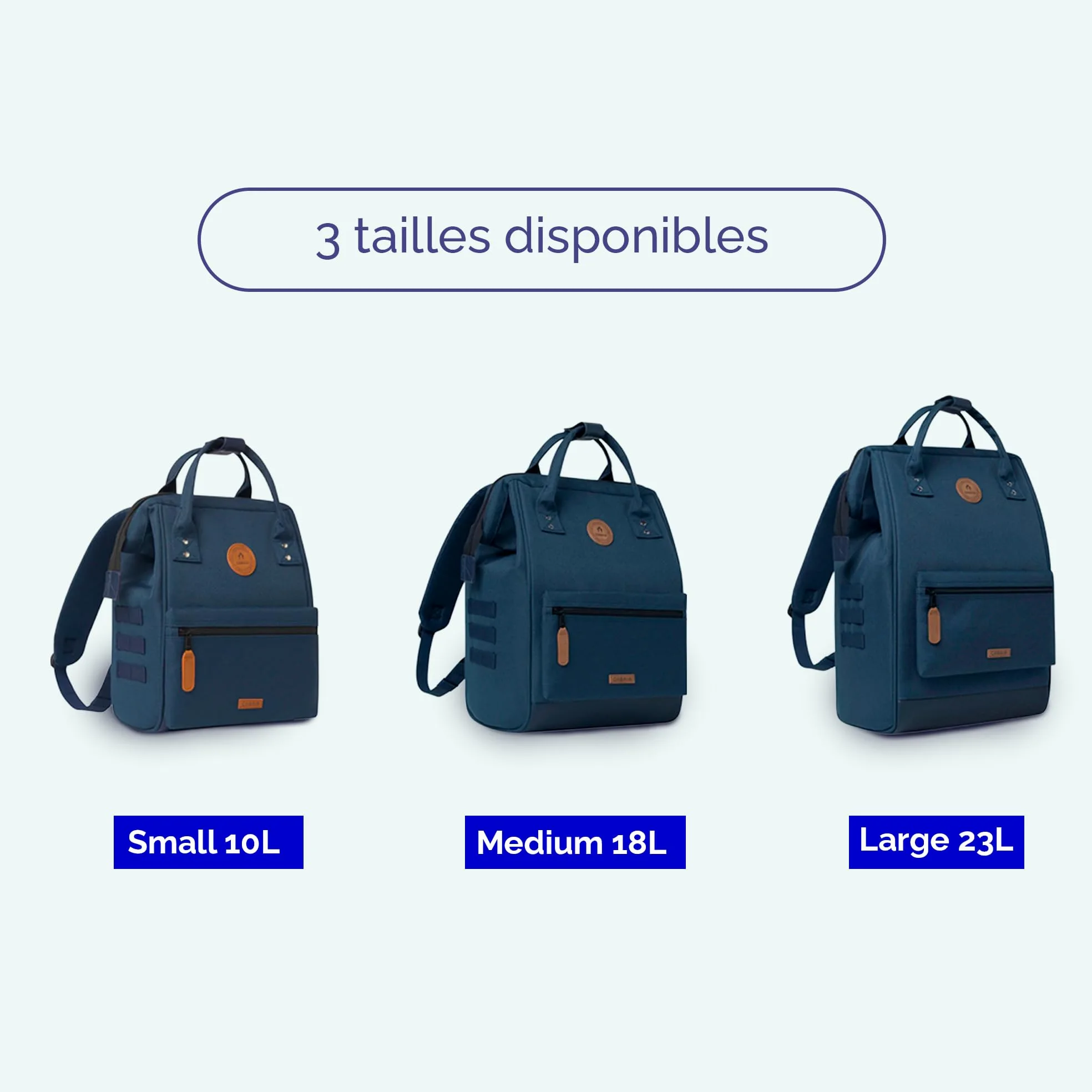 CABAIA - Sac à Dos Adventurer Reykjavik - Small 10L - Déperlant - Compartiment Ordinateur Portable 10,5" - 2 Poches - Certifié Vegan - Sac Voyage, Affaires, École pour Homme et Femme - Bleu