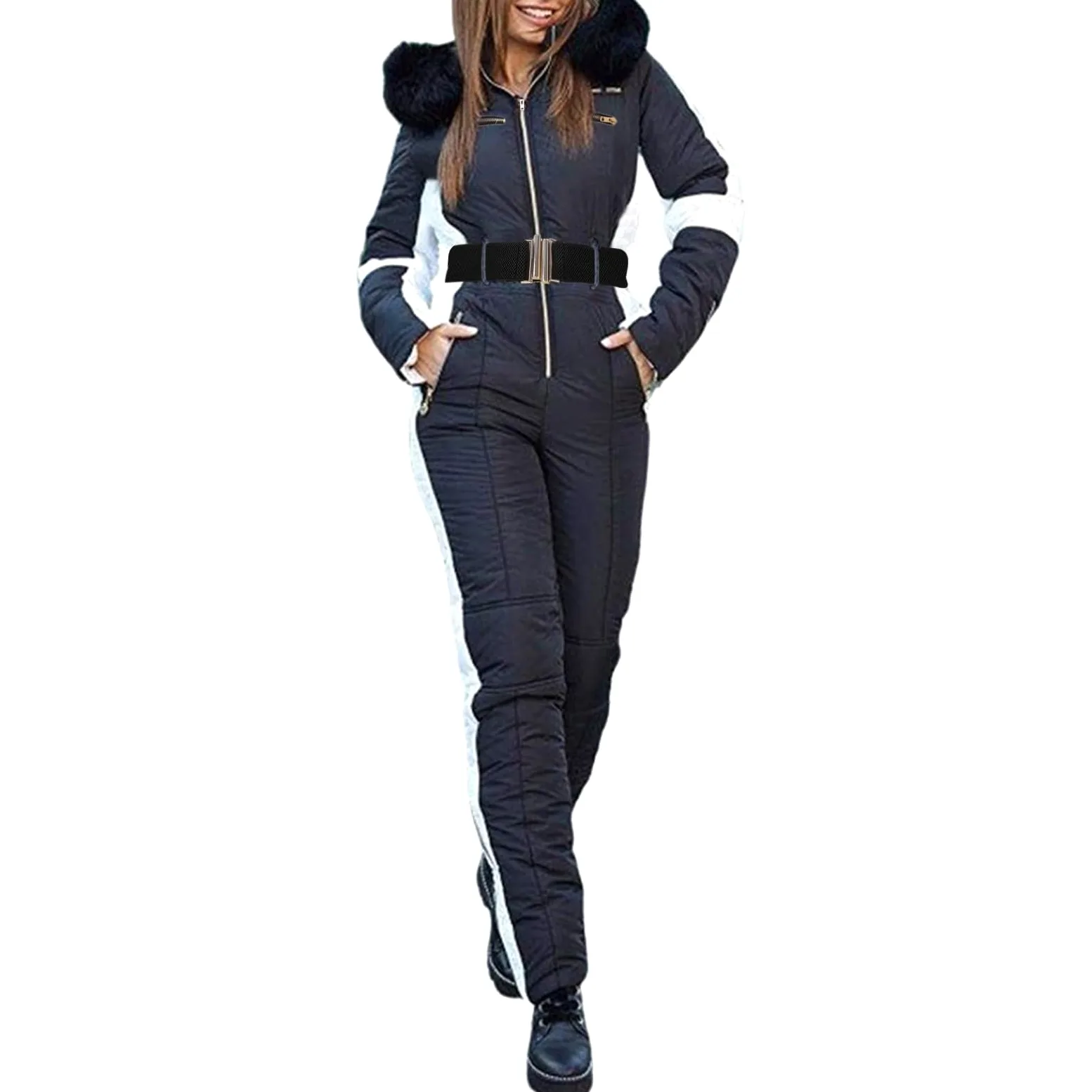 Combinaison de neige pour femme - Combinaison de ski pour femme - Imperméable - Avec capuche - Longue - Hiver - Coupe-vent - Combinaison de ski chaude - Combinaison de sport - Ensembles de neige -