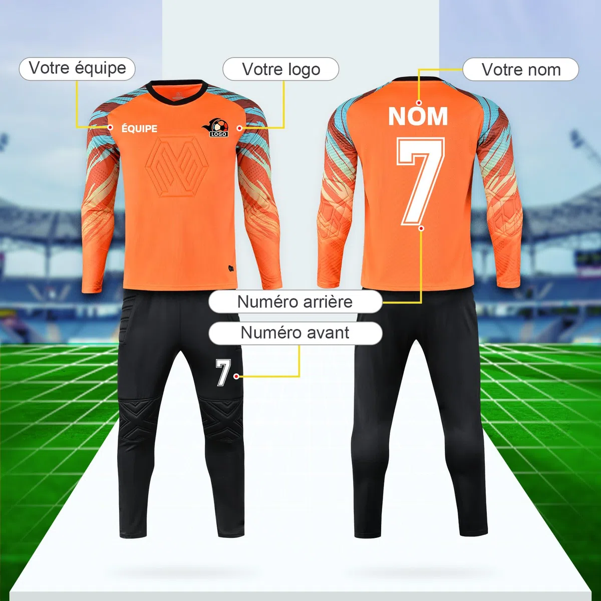 LAIFU Maillots de Gardien De Football Personnalisés-Maillot Gardien de But Adulte Enfant Personnalisé avec Votre Nom Numéro de Logo D'équipe