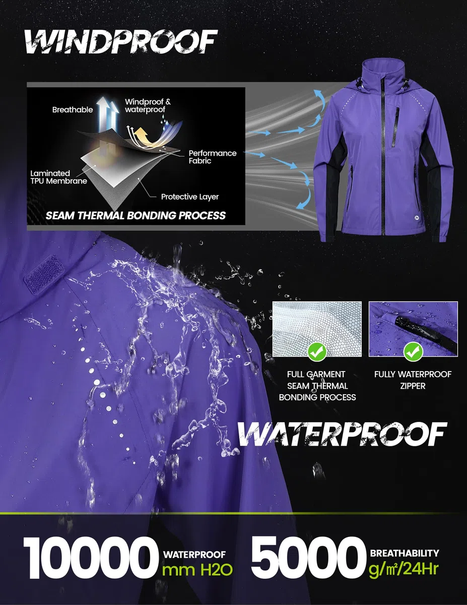 Nepest Veste de pluie de vélo pour femme - Veste de pluie pour femme - Ultra légère - Course à pied - 6 poches - UPF 50+ - Pliable - Respirant