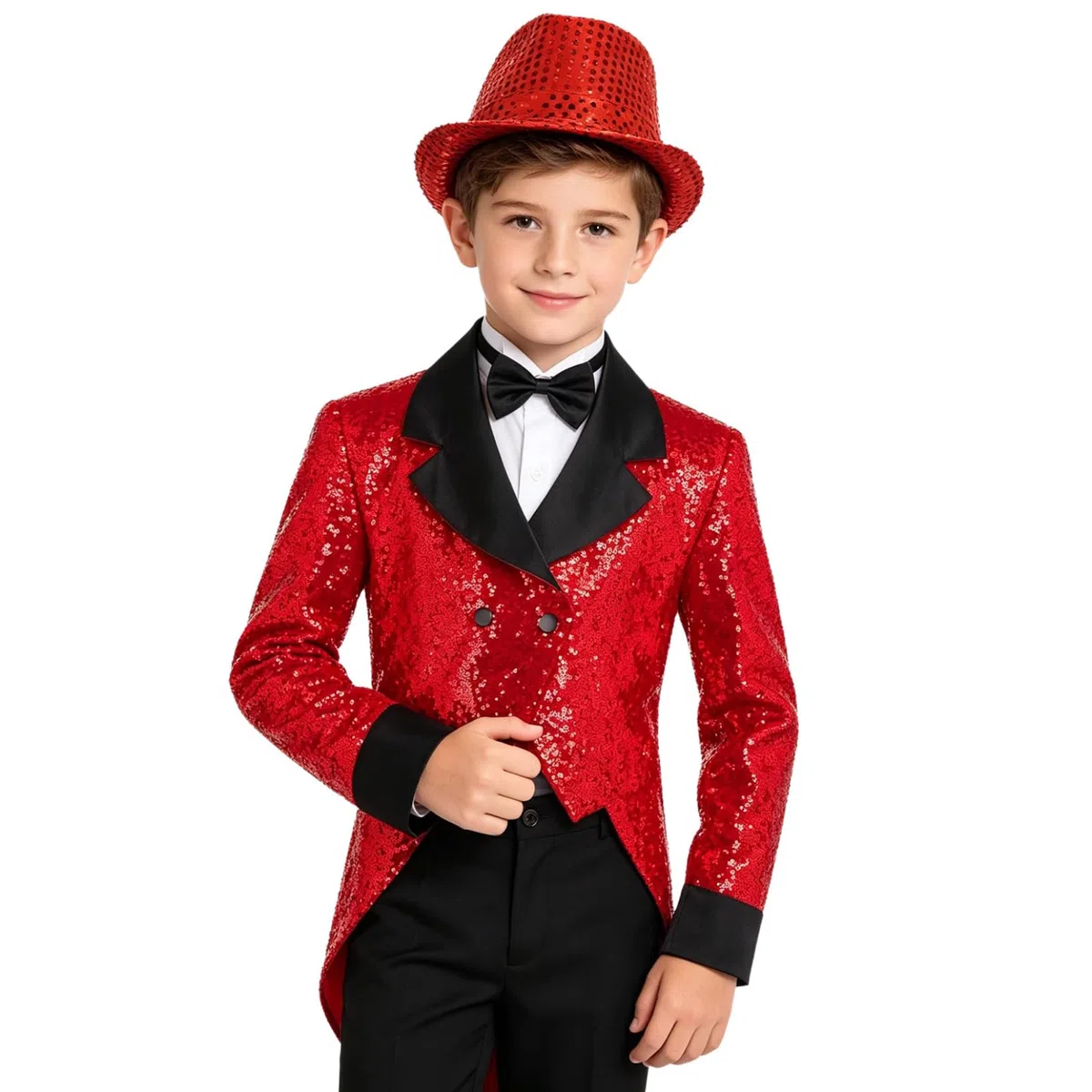 XUNZOO Enfants Garçon Tuxedo Blazer Smoking Messieurs Formel Veste Avec Chapeau Pailleté Nœud Papillon Costume Magicien Pour Fête Promotion