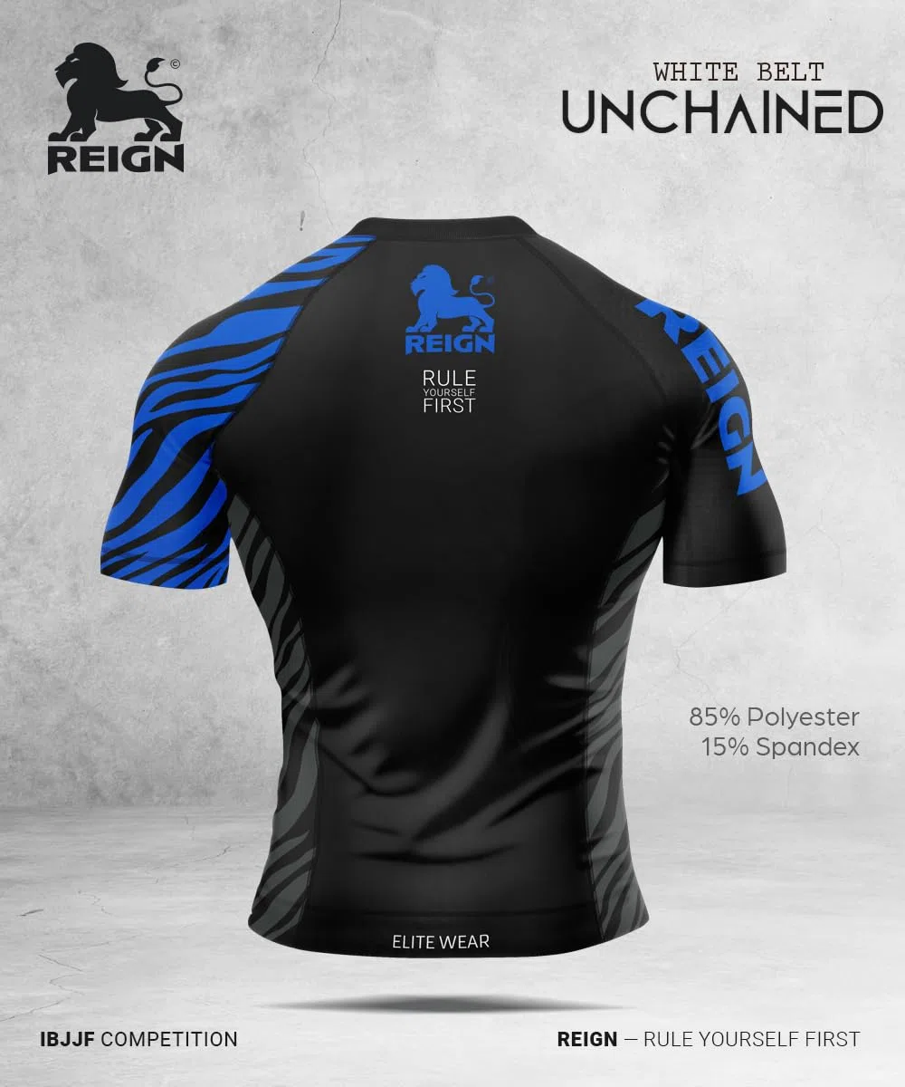 REIGN Tshirt Compression MMA BJJ Homme Ceinture Bleu