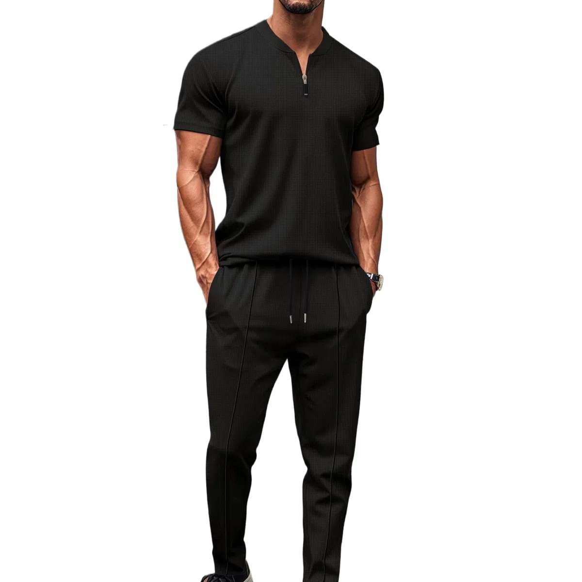 Ensemble Homme Survêtement Jogging Homme Sweat Shirt et Pantalon à Poche Ensemble Été Veste de Travail