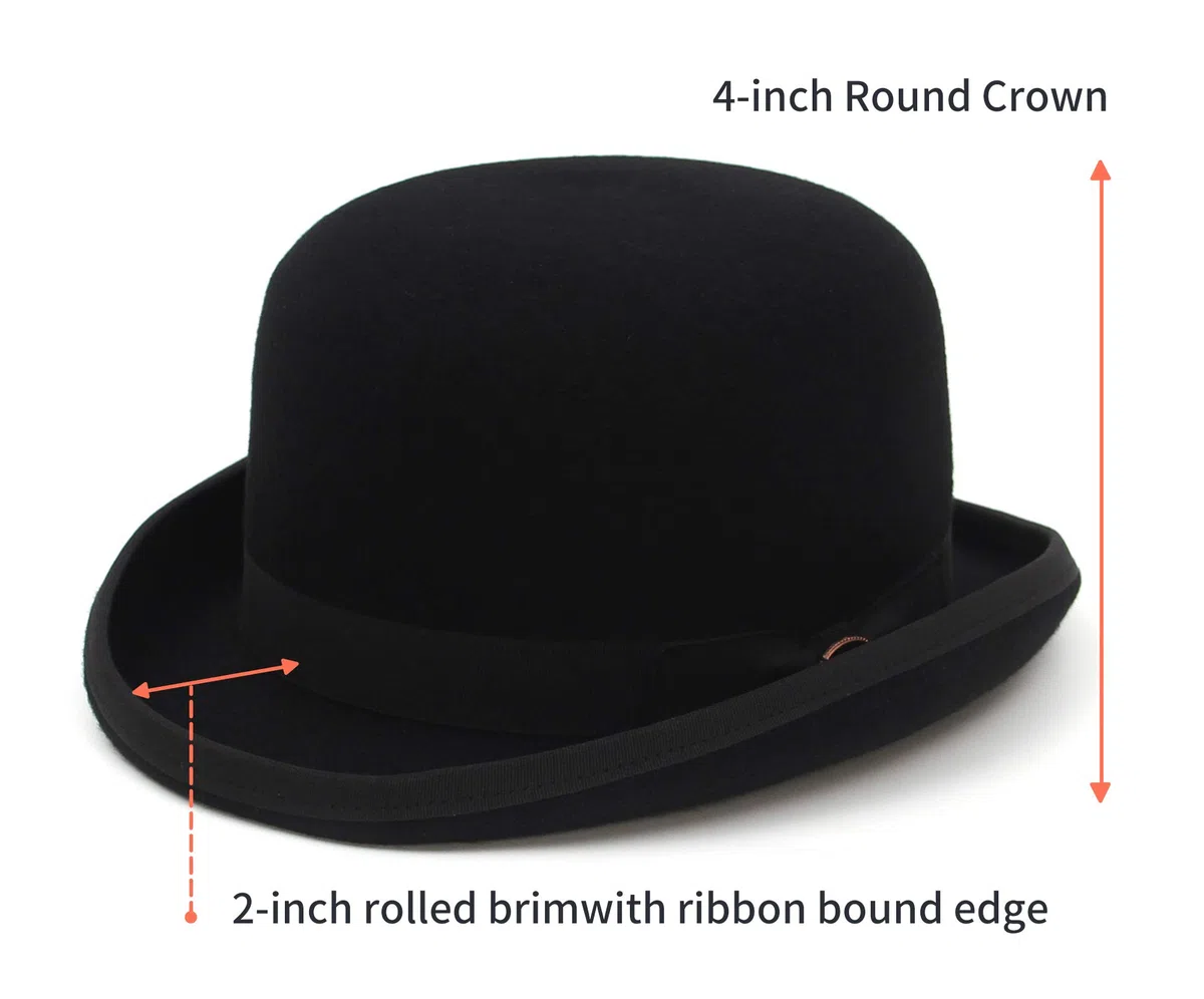 GEMVIE Chapeau Derby Noir en 100% Laine, Chapeau Melon pour Hommes et Femmes, Costumes Vintage