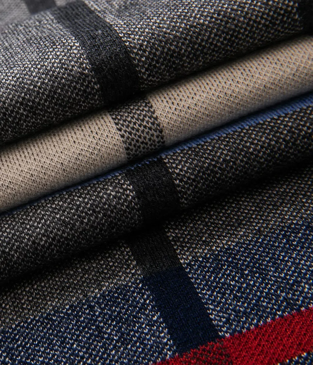 Villand Écharpe Tricotée Tartan en Laine Mérinos Australienne pour Hommes, Plaid Hiver Chaud Épais Doux Cravates avec Boîte Cadeau, 30CM W x 180CM L