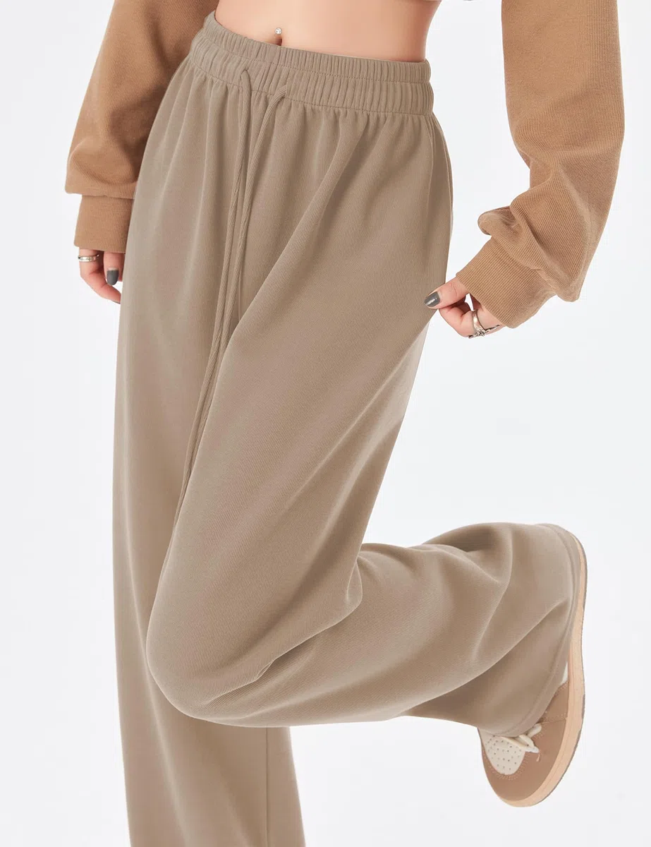 Kiench Pantalon de Jogging Taille Haute pour Ado Fille Jambes Larges avec Cordon de Serrage
