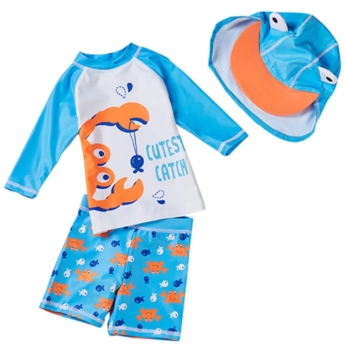 Happy Cherry - Maillot de Bain Garçon 2 Pièces T-Shirt Manches Courtes + Short de Bain avec Bonnet de Bain Costume de Natation Anti-UV 1-7 Ans