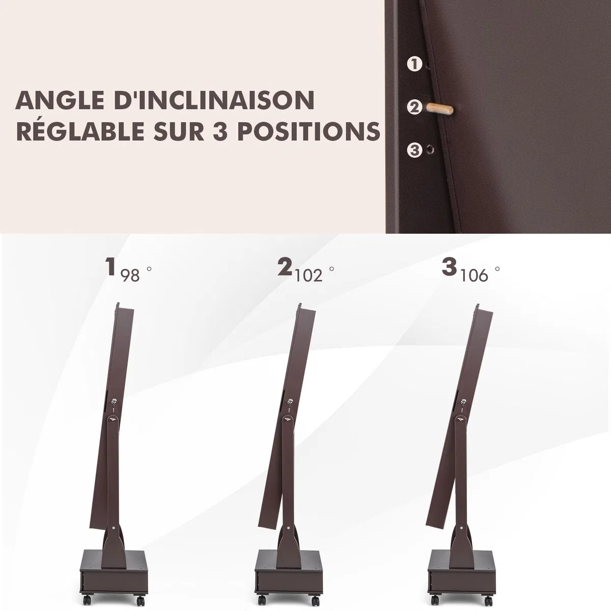 GOPLUS Armoire à Bijoux à Roulettes, Armoire a Bijoux avec Miroir sur Pied avec Lumières LED, 3 Angles Réglables, Organisateur de Bijoux Verrouillable avec Grand Espace de Rangement (Marron)
