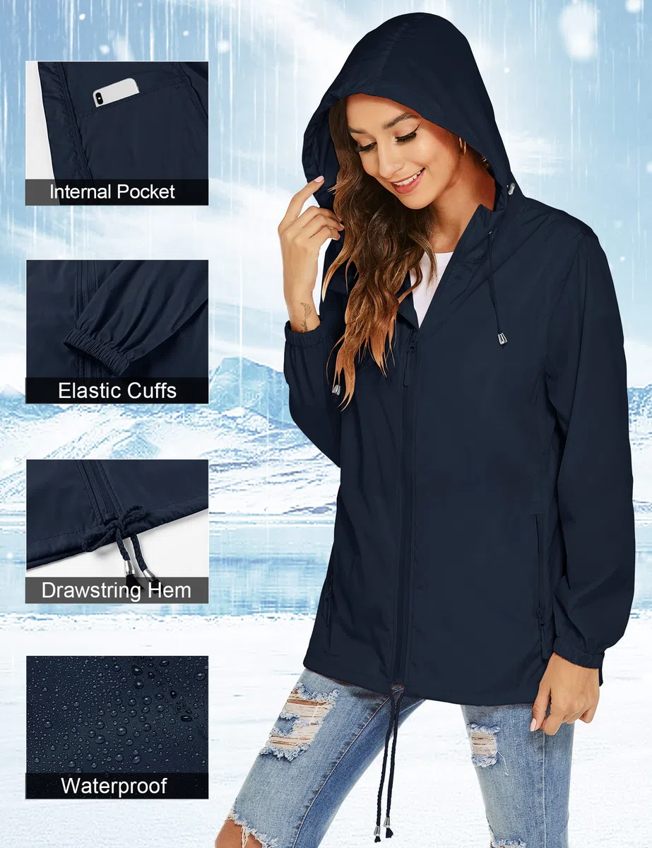 Rapbin Veste de pluie, légère, imperméable, coupe-vent, fine, pliable, pour les voyages et le vélo, pour femme
