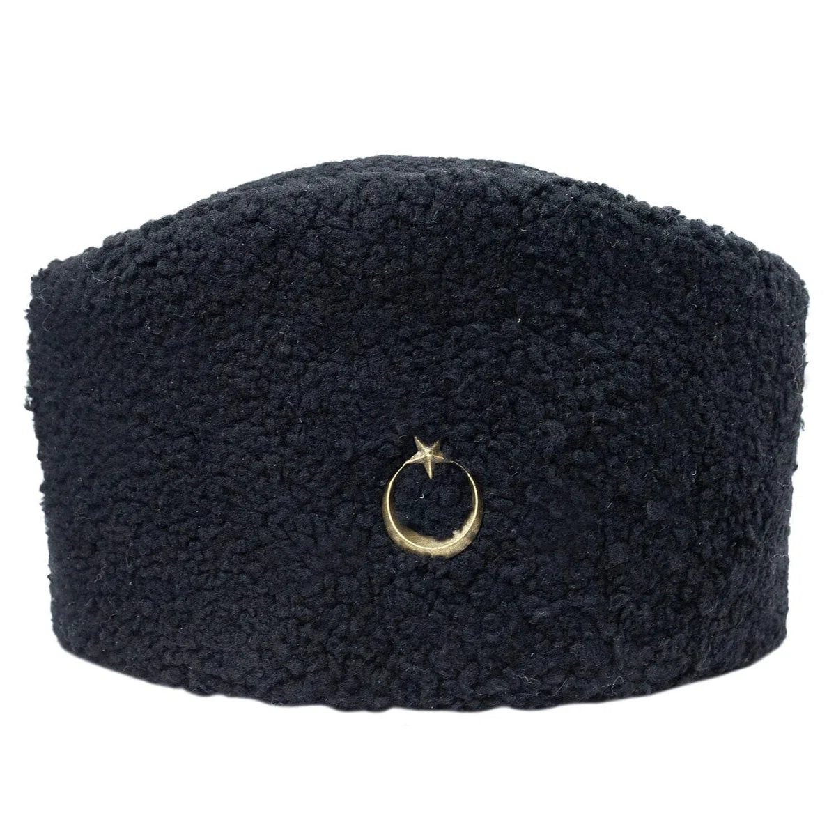 Atatürk Hat - Peau de mouton noire - Chapeau d'hiver - Chapeau en cuir fait main - Kalpak Anatolien - Crescent et étoile turques - Idée cadeau unique, Noir , XS