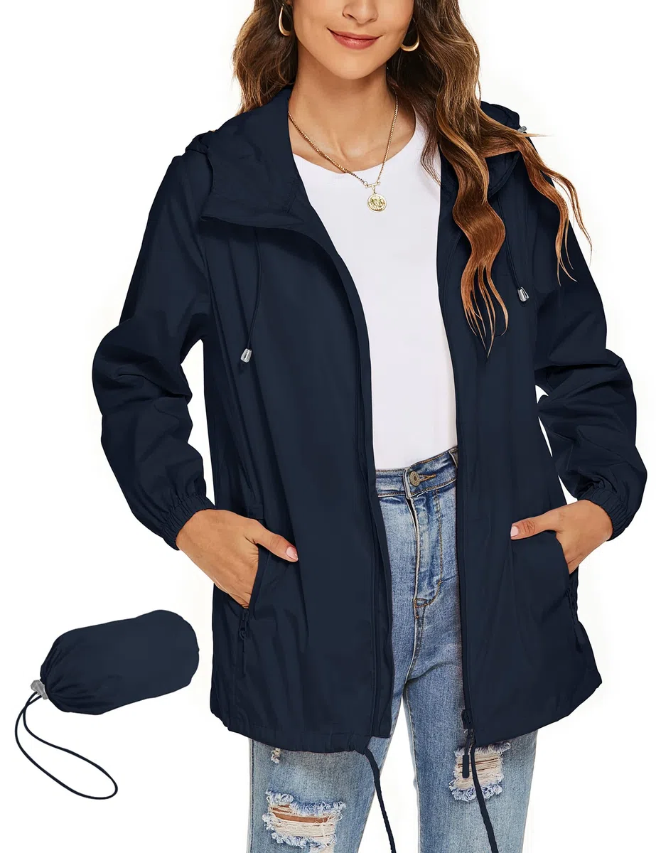 Rapbin Veste de pluie, légère, imperméable, coupe-vent, fine, pliable, pour les voyages et le vélo, pour femme