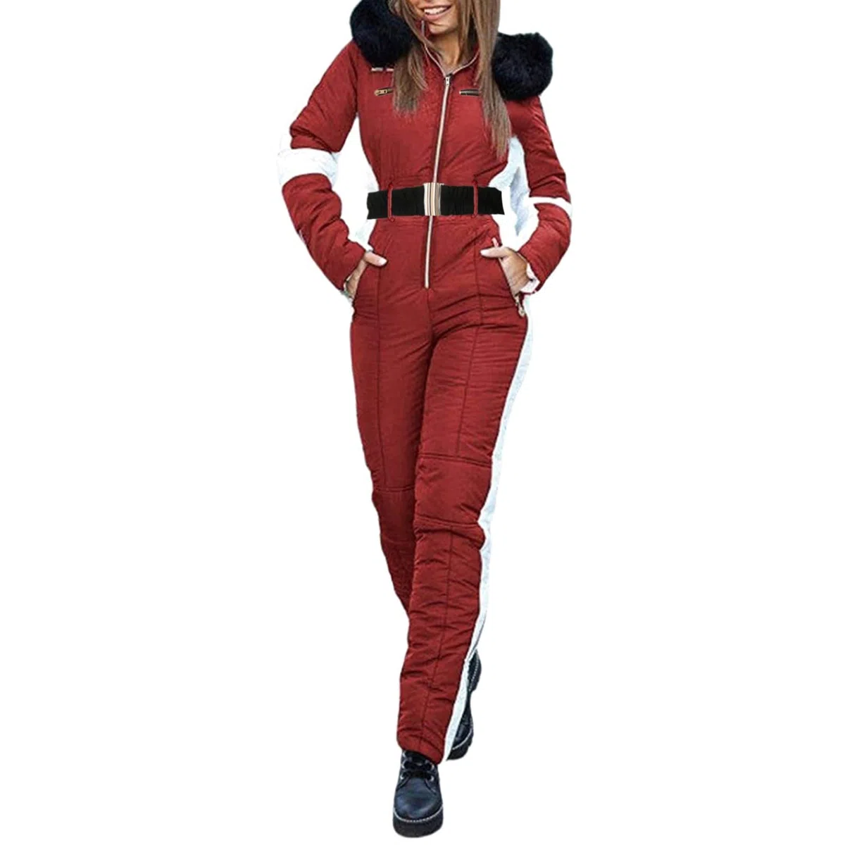Combinaison de ski pour femme - Hiver chaud - Veste à capuche - Élégante fermeture éclair - Manteau de ski - Combinaison de ski - Combinaison d'extérieur