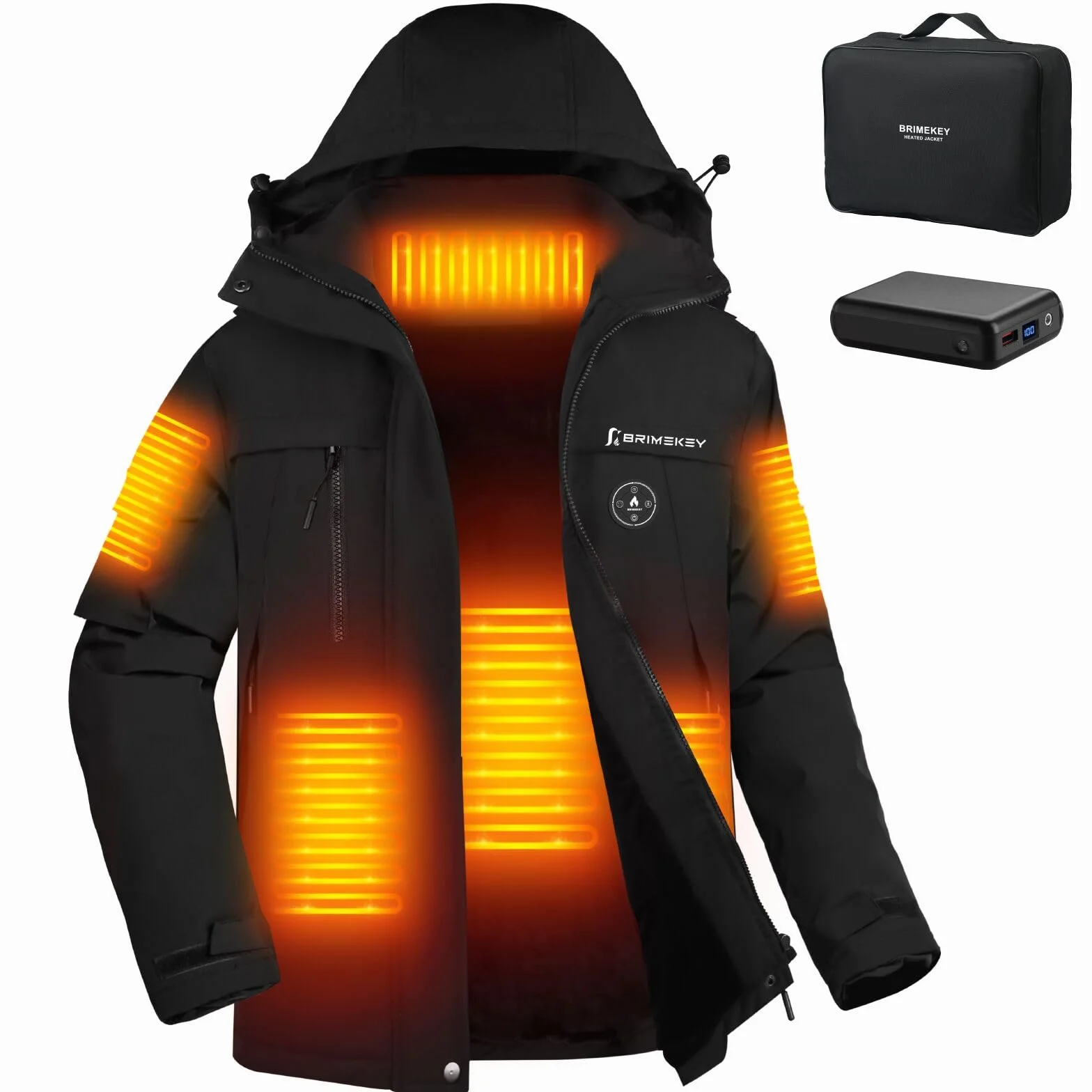 Veste Chauffante Femme avec Batterie 12000mAh, Électrique Vestes de Ski en Polaire Imperméable & Coupe-vent avec 6 Zones de Chaleur, Manteau Chauffant Capuche pour Extérieur Hiver
