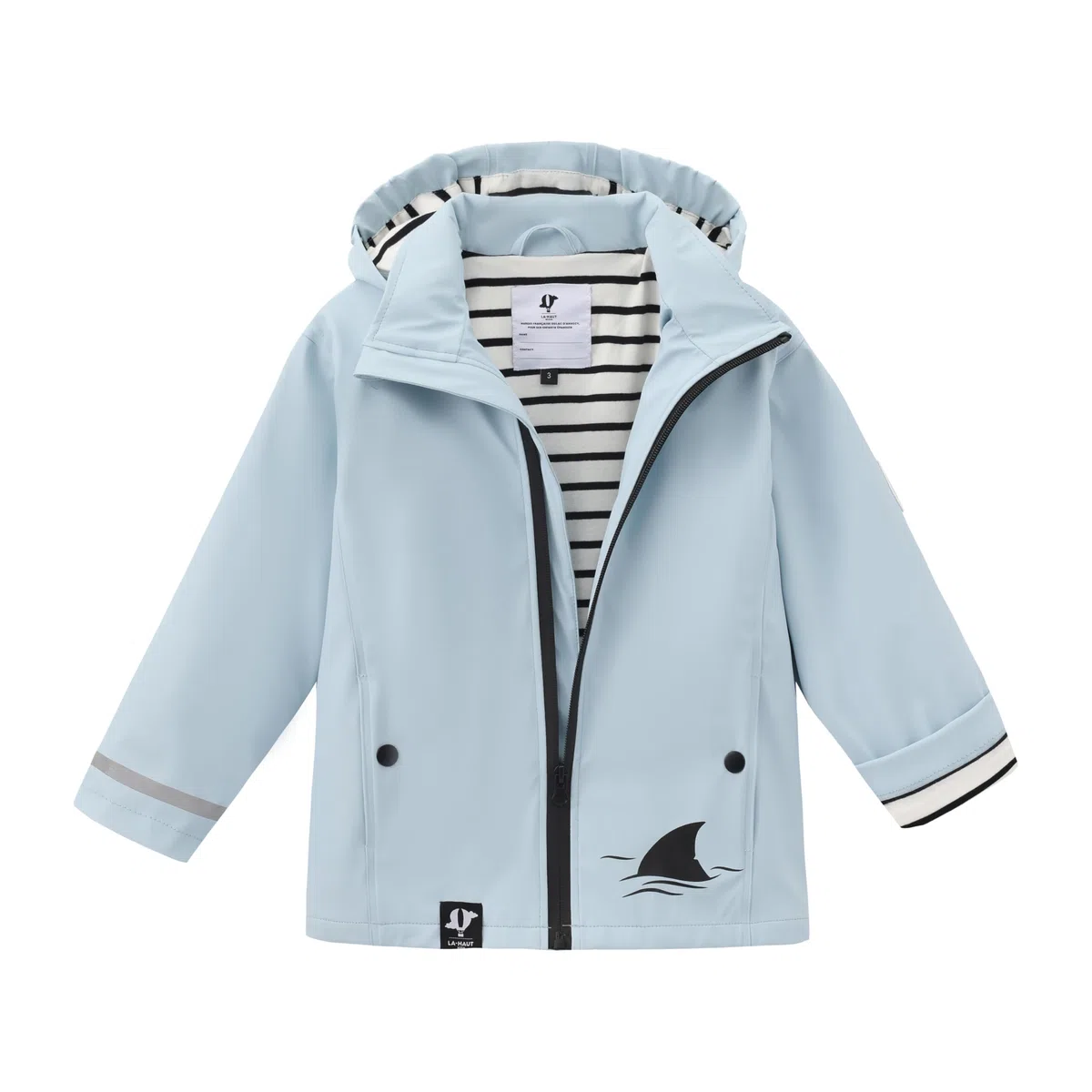 Ciré Imperméable Enfant 2-5 Ans avec Capuche, Veste de Pluie Rayé Coton, Fermeture Éclair Hydrofuge, Bandes Réfléchissantes, PU Recyclable