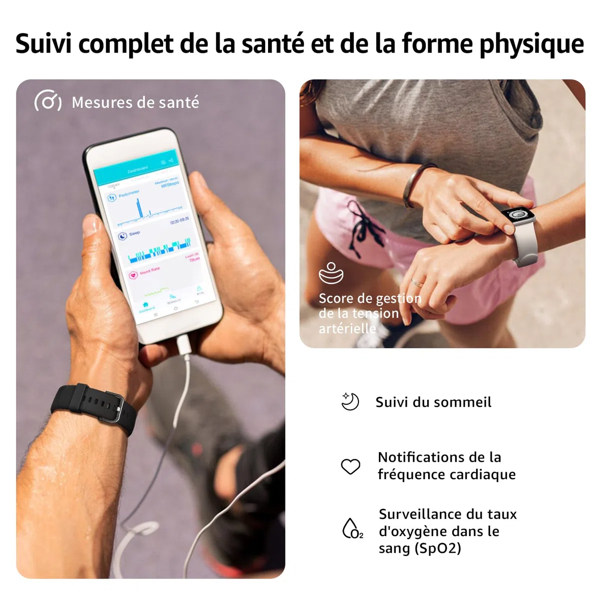 Smartwatch 1.85" HD Appel Bluetooth 140+ Mode Sport Moniteur Sommeil Fréquence Cardiaque IP68 Etanche Android iOS